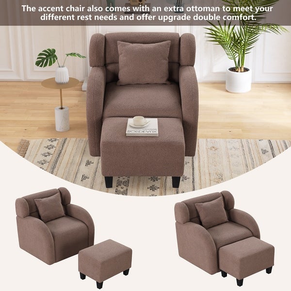 360 Degree Swivel Accent Chair and Ottoman Sets， Modern Swivel Lounge Barrel Chair， Teddy Short Plush Particle Velvet Armchair