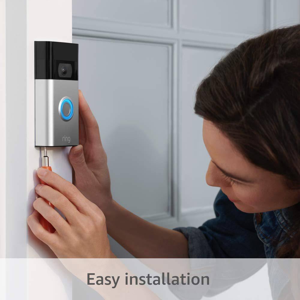 Ring Video Doorbell - Smart Wireless WiFi Doorbell Camera with Built-in Battery 2-Way Talk Night Vision Satin Nickel 8VRASZ-SEN0