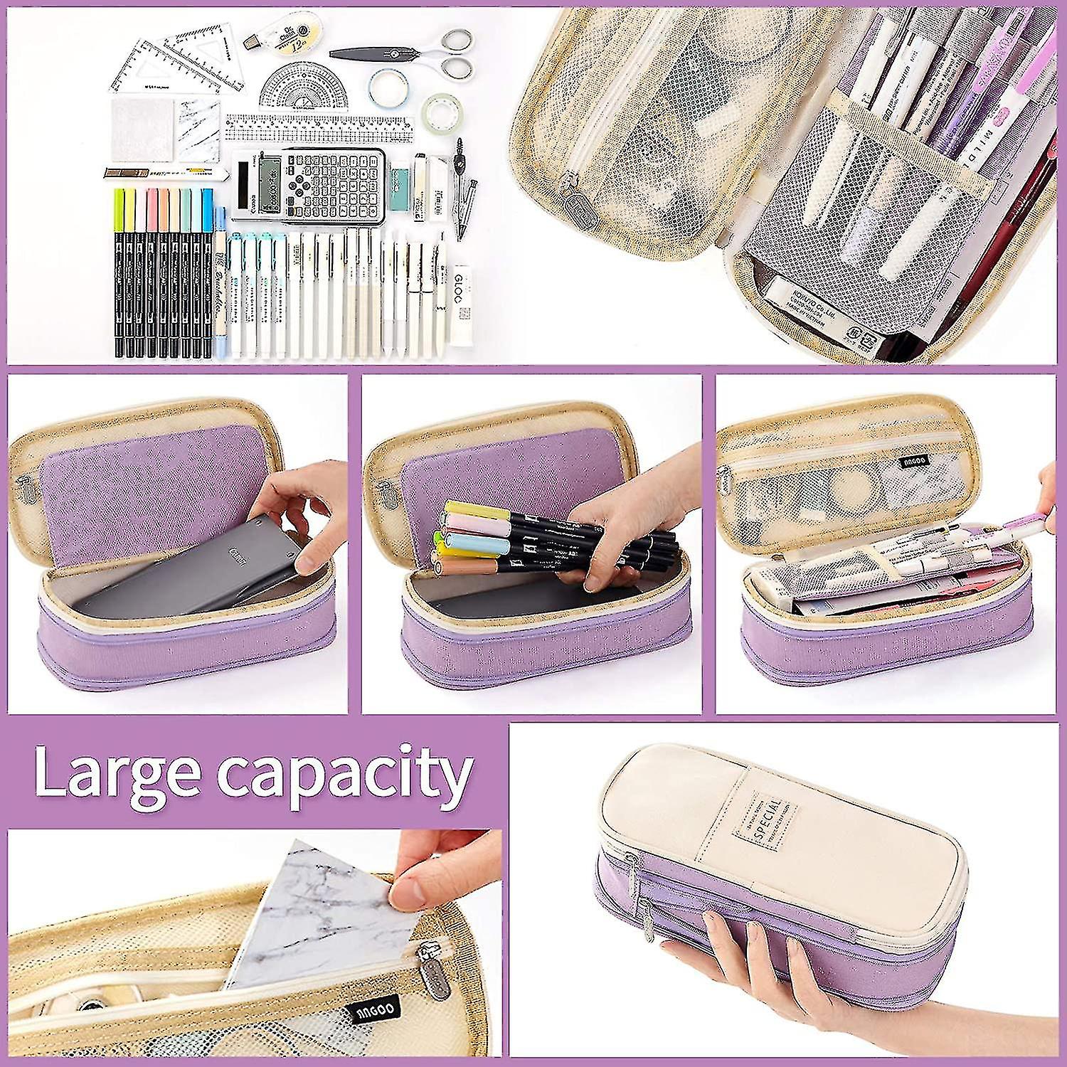 Big Capacity Pencil Pen Case Office College School Large Storage High Capacity Bag Pouch Holder Box Organizer (purple)