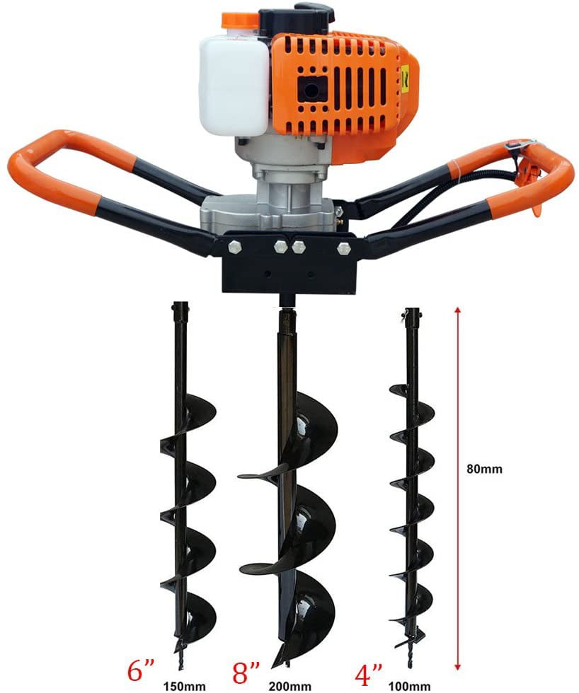 TFCFL 52cc Gas Powered Earth Auger Post Hole Digger Borer Fence Ground Drill 4"/ 6"/ 8" Bits Petrol Auger Set Post Auger