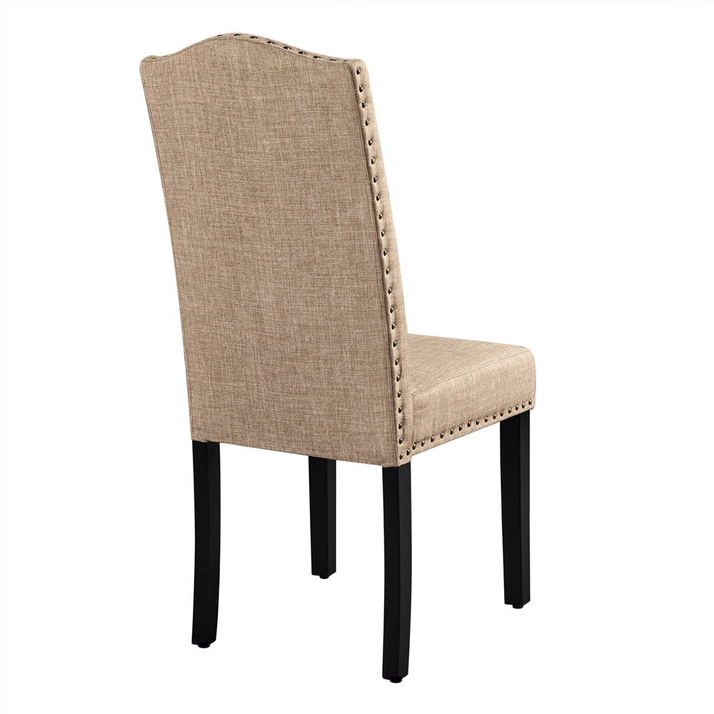 Alden Design Tufted High Back Dining Chair with Solid Wood Legs， Set of 2， Khaki