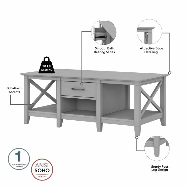 Bush Furniture Key West Coffee Table with Storage in Cape Cod Gray
