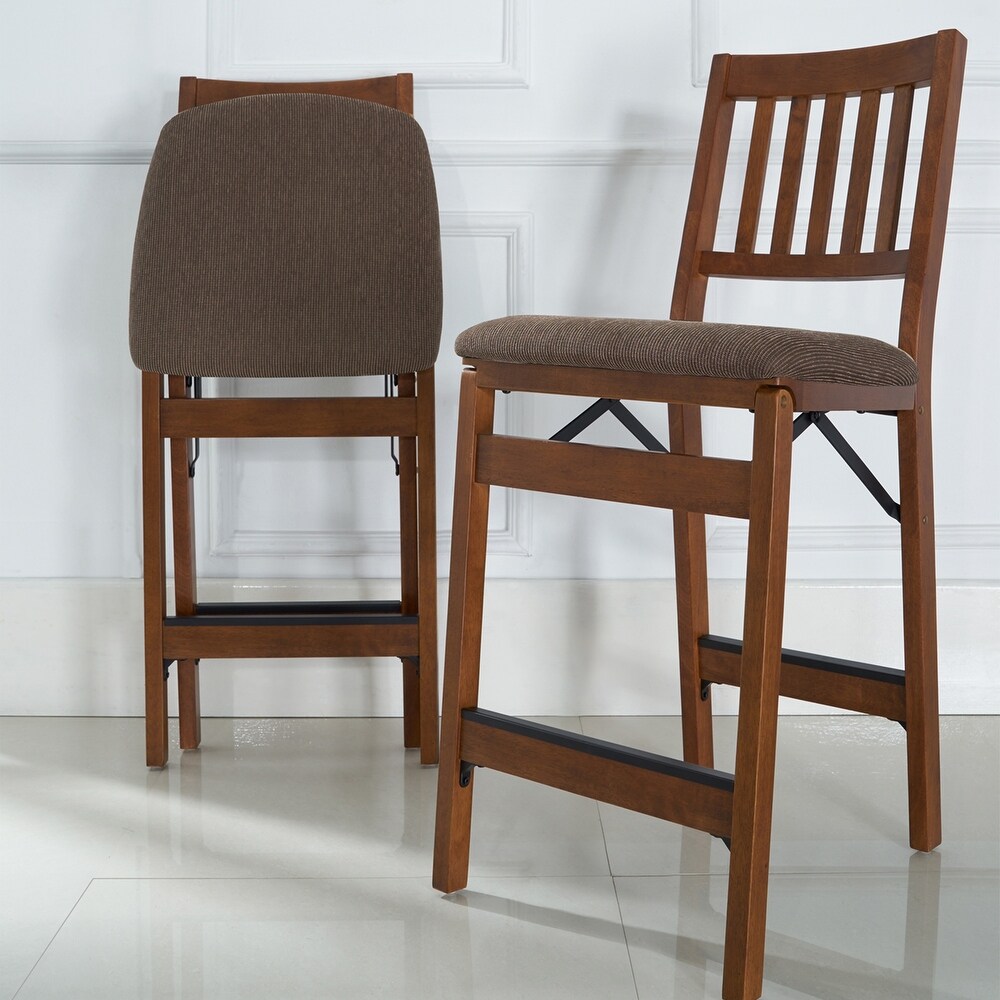 MECO Stakmore Fabric Upholstered Seat Folding Counter Stools  Espresso (2 Pack)   30.3