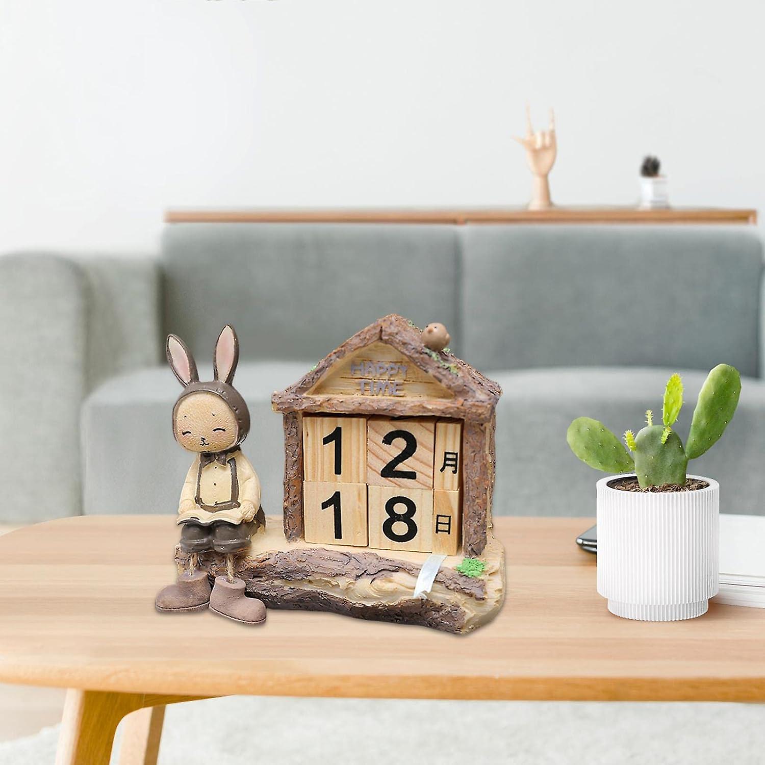 Wooden Daily Calendar， Rabbit Date Display， Reusable Desk Calendar Blocks For Cafe， Restaurant， Home Decor， Girl Dressed Up As A Rabbit-c