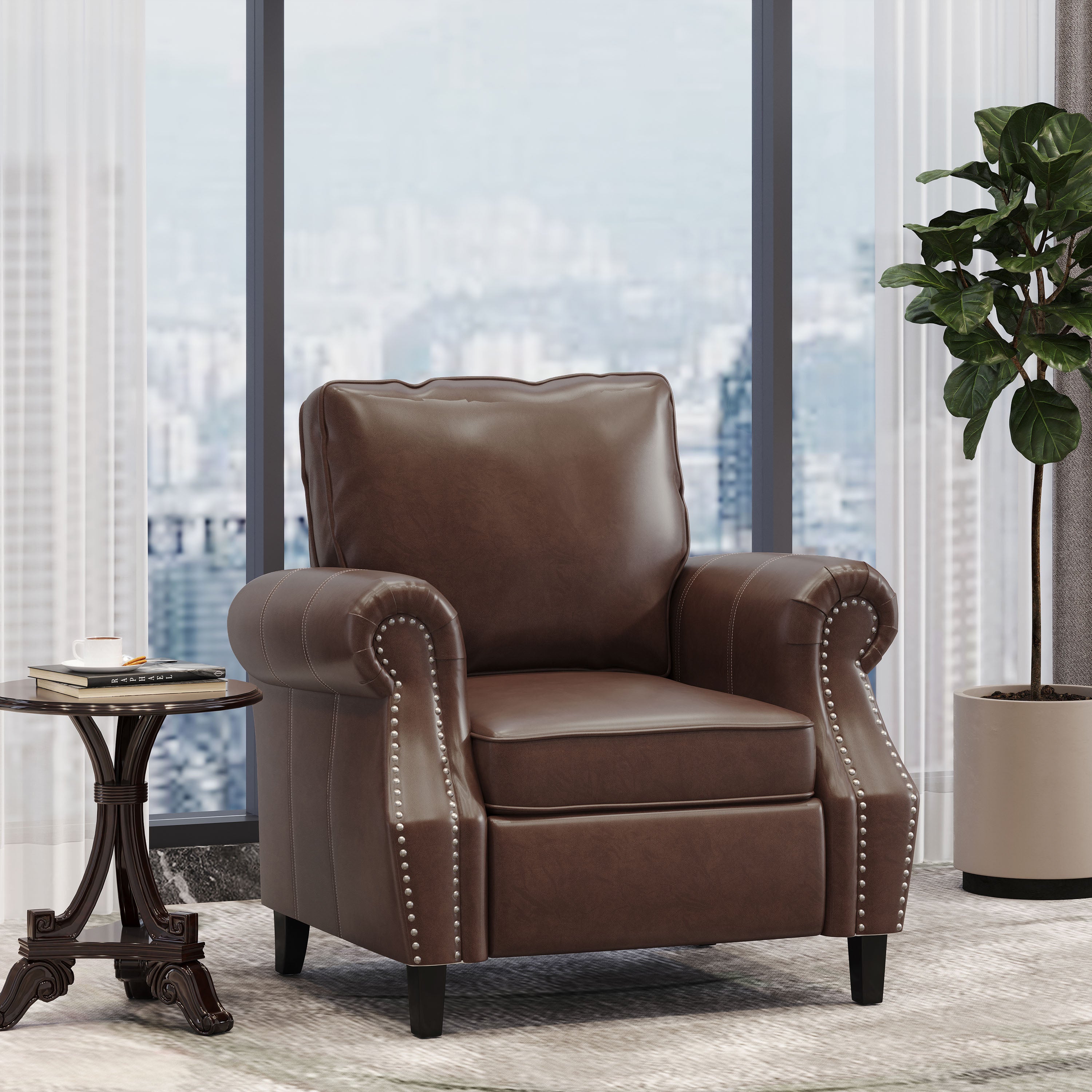 Burkehaven Contemporary Faux Leather Club Chair with Nailhead Trim