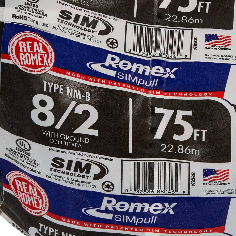 Southwire 75 ft. 82 Stranded Romex SIMpull CU NM-B WG Wire 28893624