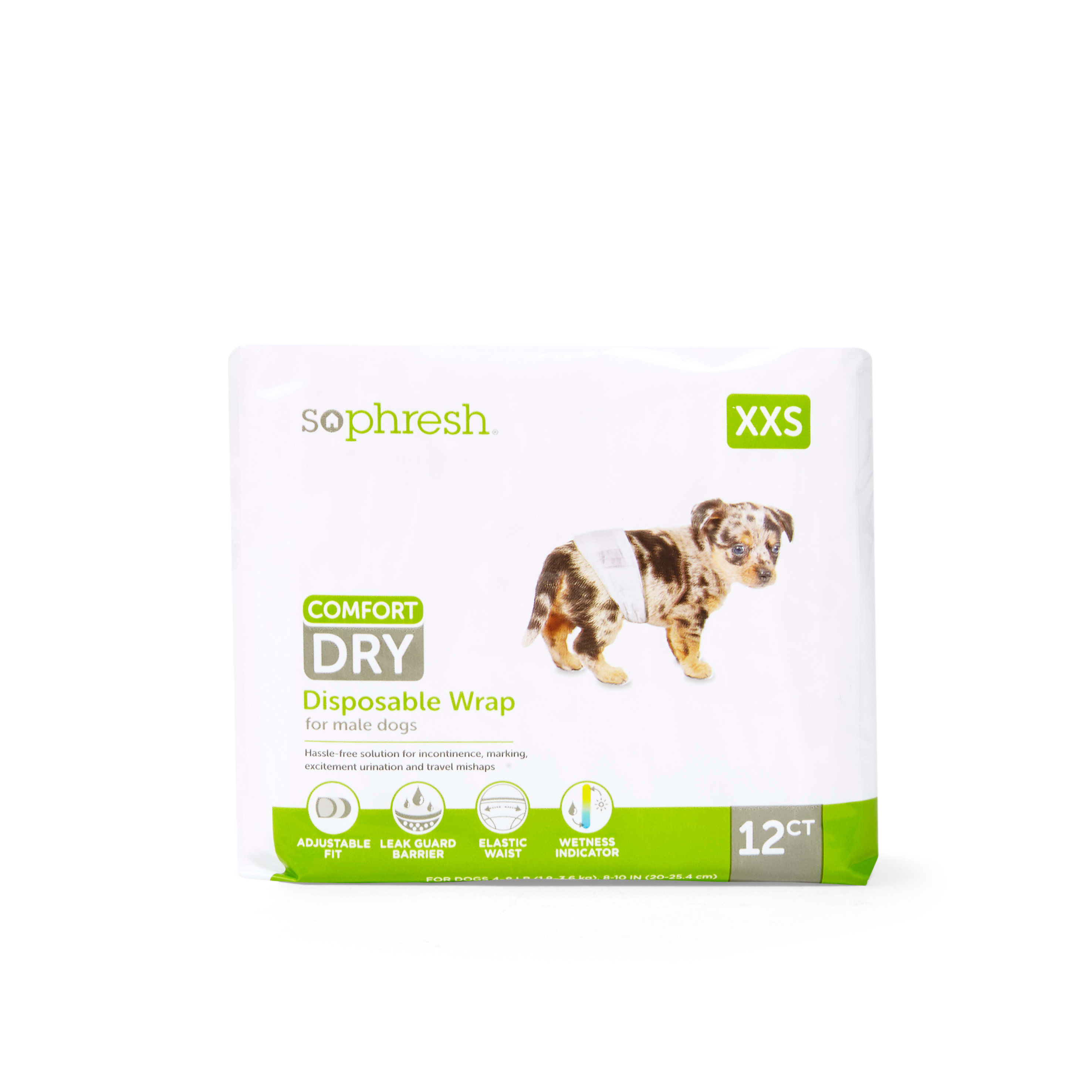 So Phresh XX-Small Dry Comfort Disposable Wrap For Male Dogs， Count of 12