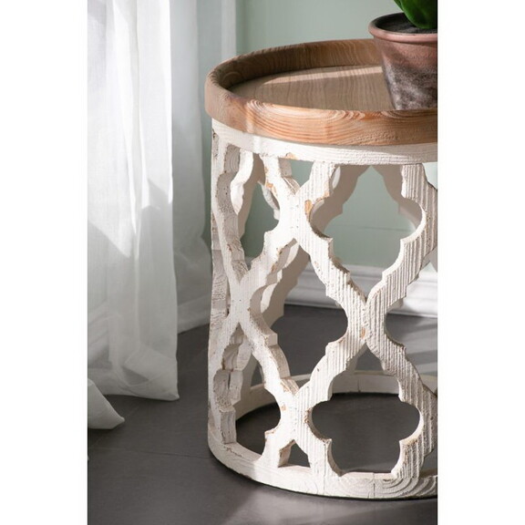 23 Large Distressed White Side Table