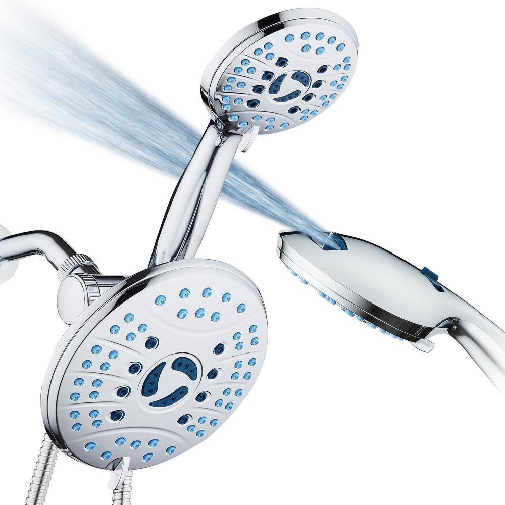 AQUACARE 50-Spray Patterns 2.5 GPM 7 in. Wall Mount Dual Shower Heads and Handheld Shower Head Antimicrobial in Chrome 53539