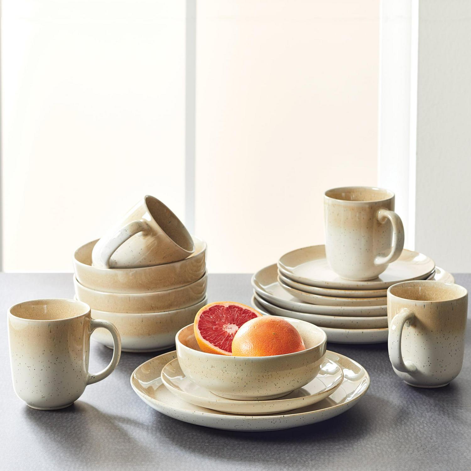 Better Homes and Gardens Sorrell Beige Reactive Stoneware 16 Piece Dinnerware Set