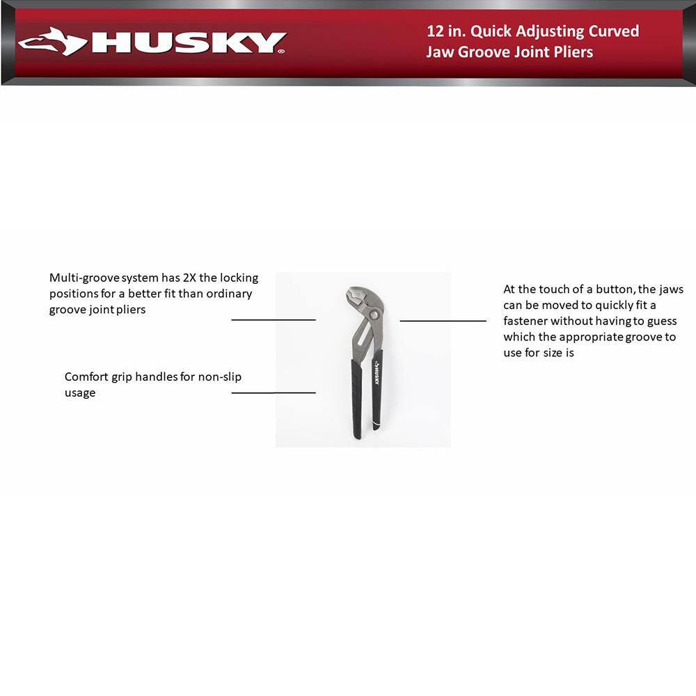 Husky 12 in. Quick Adjusting Curved Jaw Groove Joint Pliers 90142