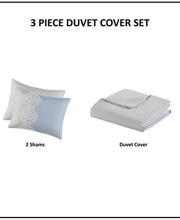 Madison Park Panache 3 Piece Embroidered Microfiber Duvet Cover Set， Full Queen