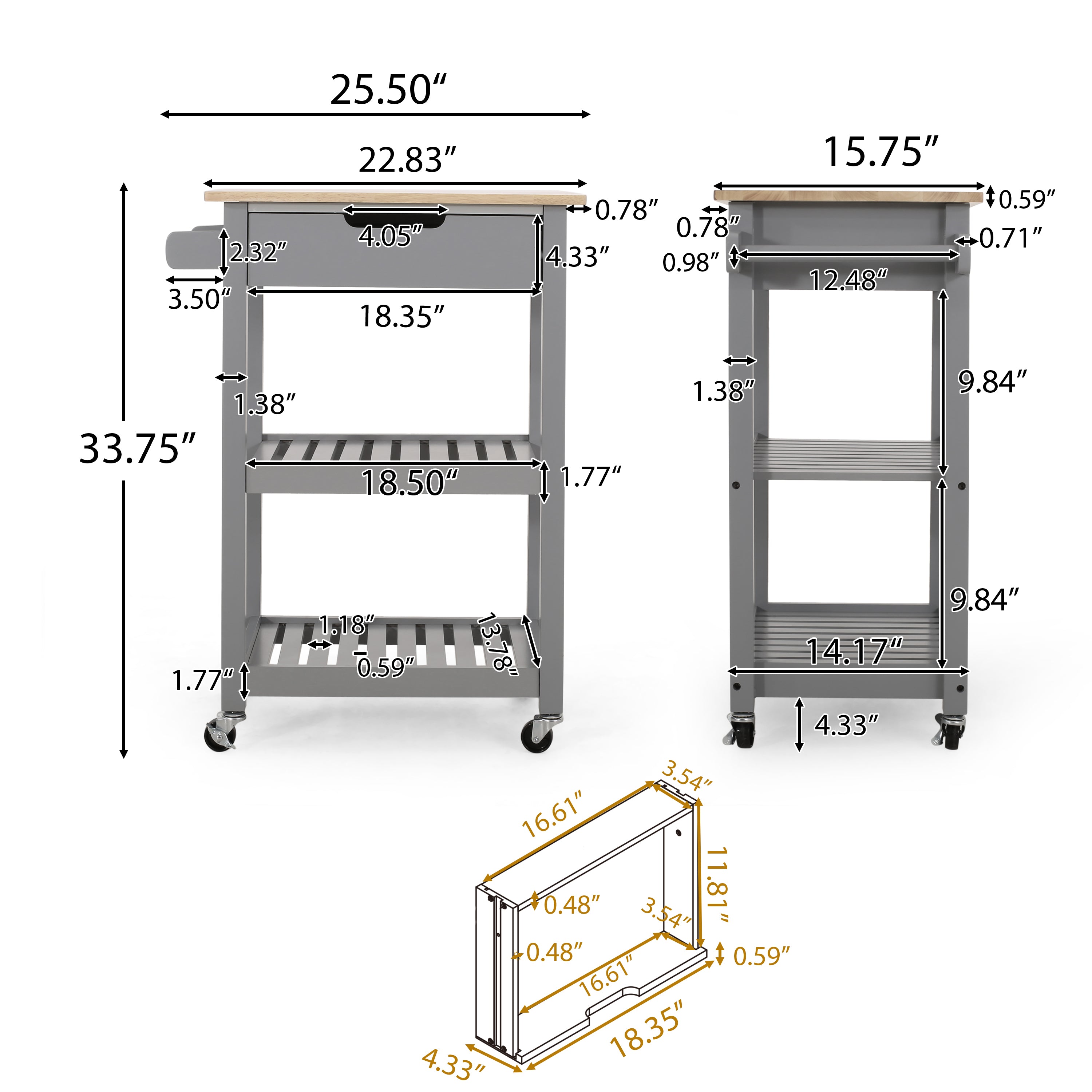 Tattnall Kitchen Cart with Wheels