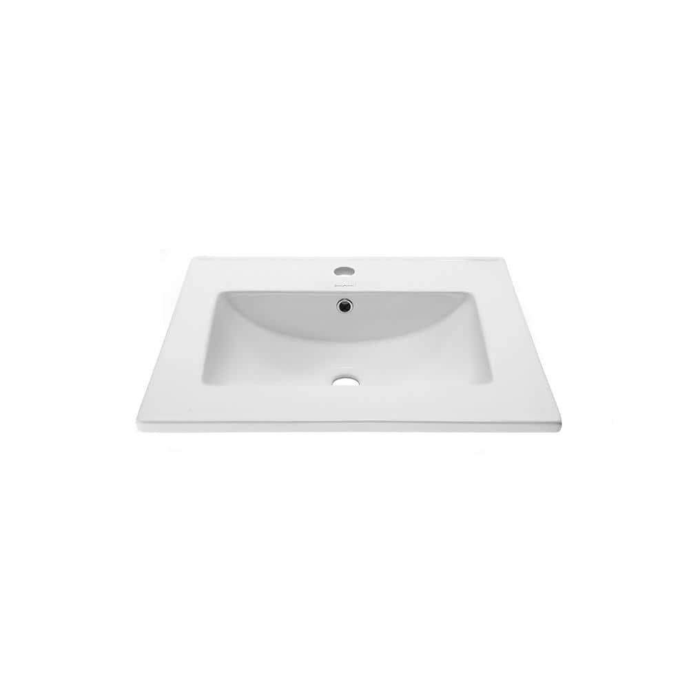 Swiss Madison 24 in Ceramic Single Faucet Hole Vanity Top in White with White Basin