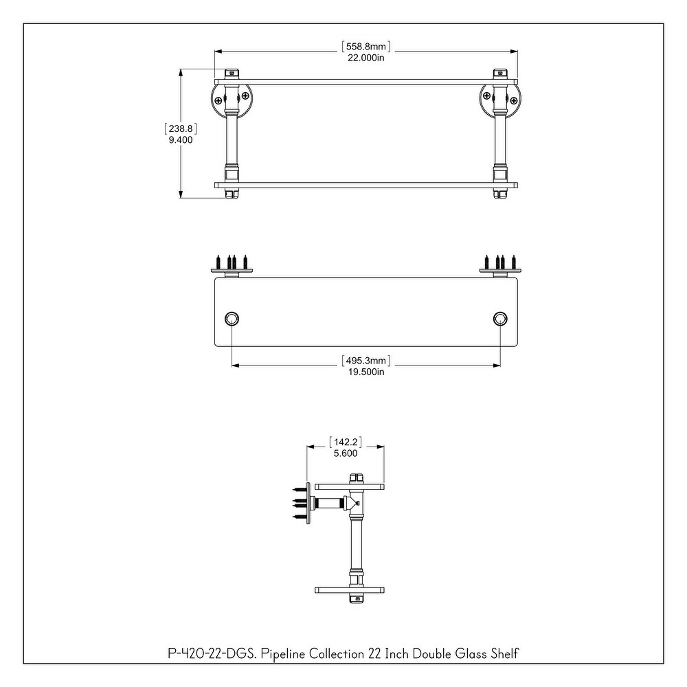 ied Brass Pipeline Collection 22 Inch Double Glass Shelf