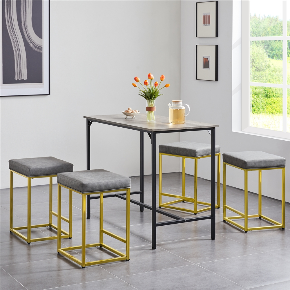 Topeakmart 2pcs 24''H Backless Bar Stools Upholster Kitchen Counter with Gold Frame， Gray