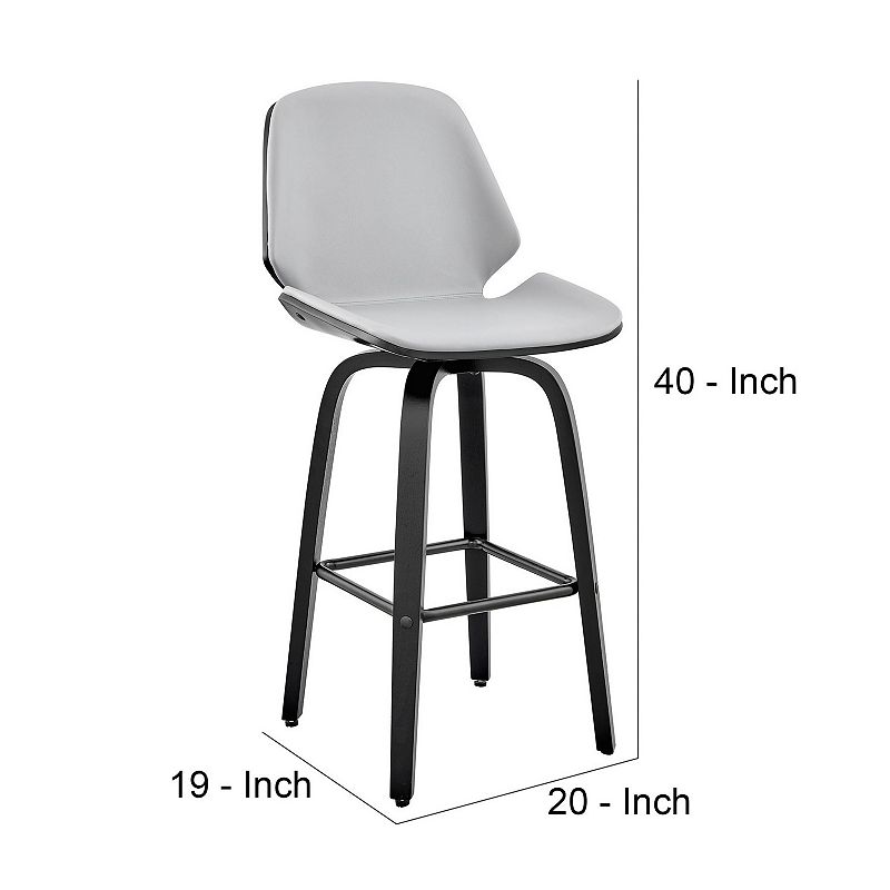 26 Inch Swivel Barstool with Leatherette Seat， Gray and Black