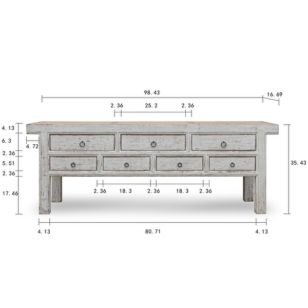 Artissance Amalfi Tow Tones 7 Drawers Sideboard Distressed White 98x20x35H