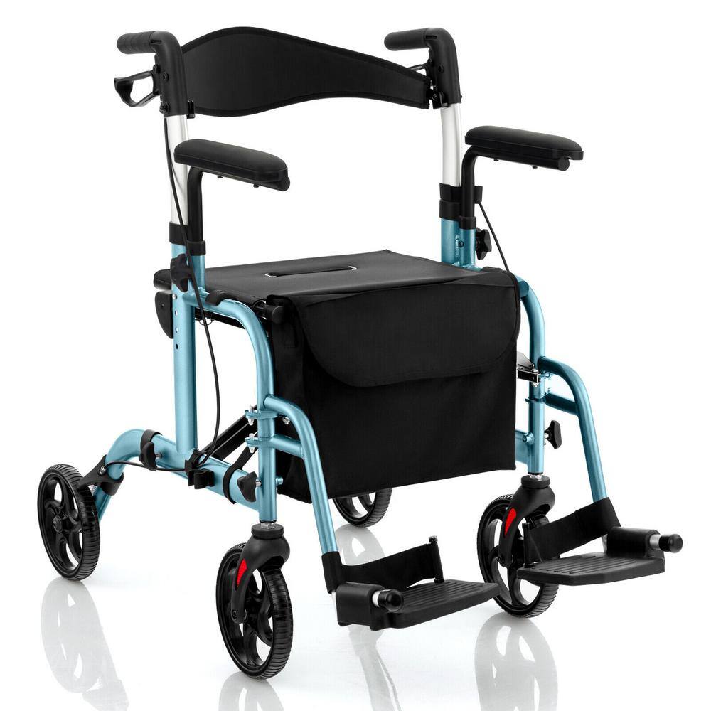 Costway 4-Wheel Folding Rollator Walker with Seat and 8 in. Wheels Supports up to 300 lbs. in Navy JH10001NY