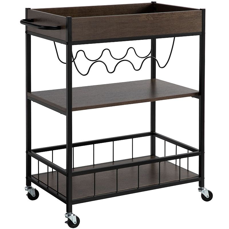 FC Design Metal Bottle Rack Kitchen Cart with 3 Shelves and Locking Sturdy Wheels