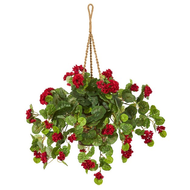 X 26 Artificial Geranium Plant In Hanging Basket - Nearly Natural