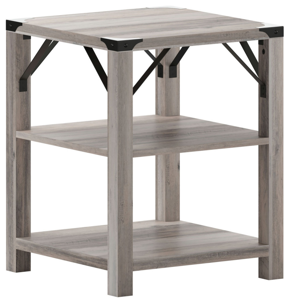 Gray Wash 3 Tier Side Table   Farmhouse   Side Tables And End Tables   by Pot Racks Plus  Houzz