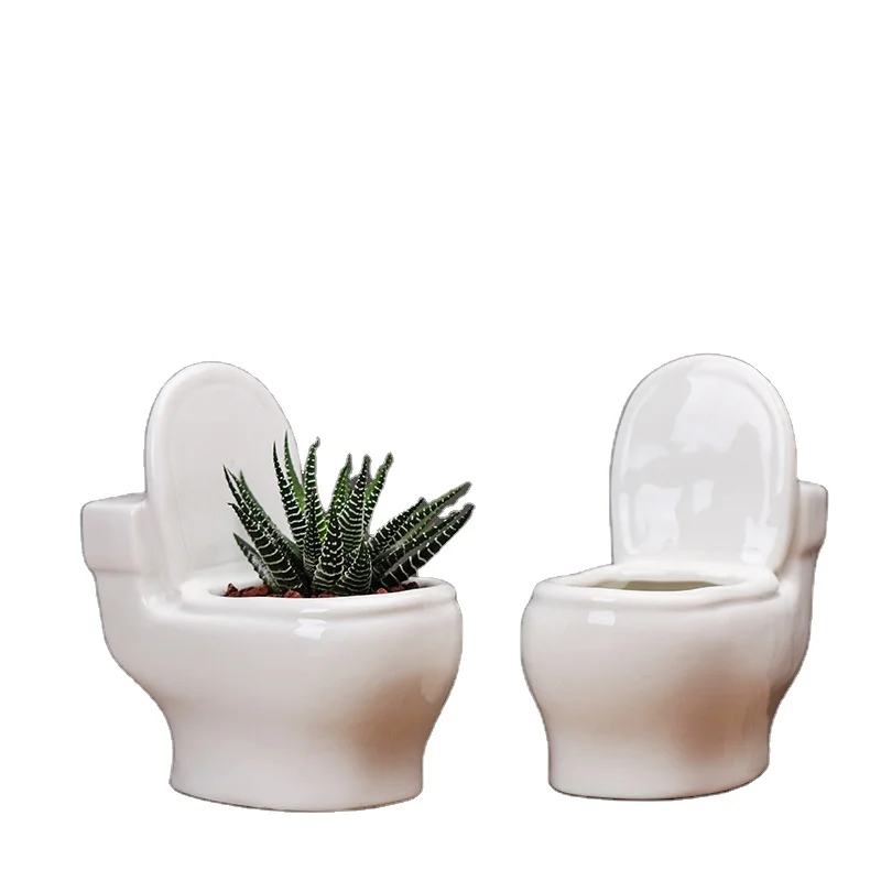 Factory Cheap Supply Ceramic Creative Toilet Shape Flower Pot for Planters  Home Living Room Decor