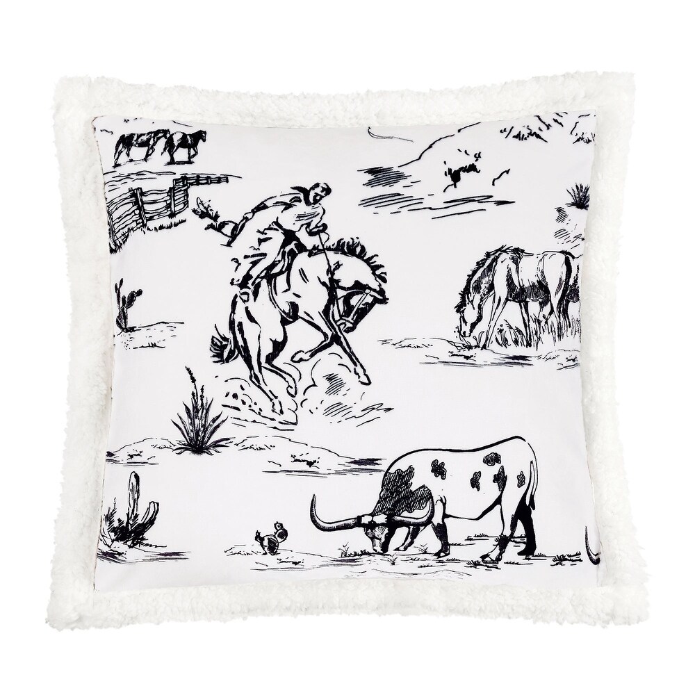 Indigo Hill by HiEnd Accents Ranch Life Western Toile Campfire Sherpa Throw Pillow  18\