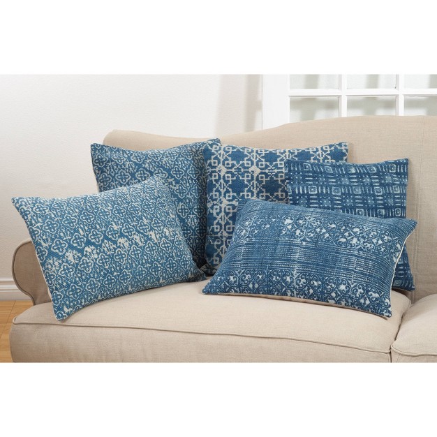 Oversized Striped And Swirls Distressed Down Filled Lumbar Throw Pillow Blue Saro Lifestyle