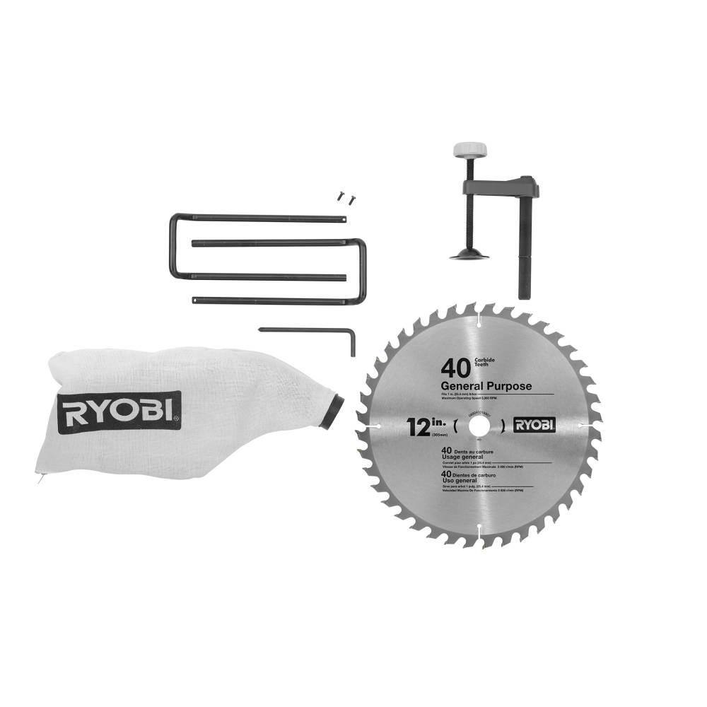 RYOBI 15 Amp 12 in. Sliding Compound Miter Saw with 12 in. 40 Carbide Teeth Thin Kerf Miter Saw Blade TSS121-A181201