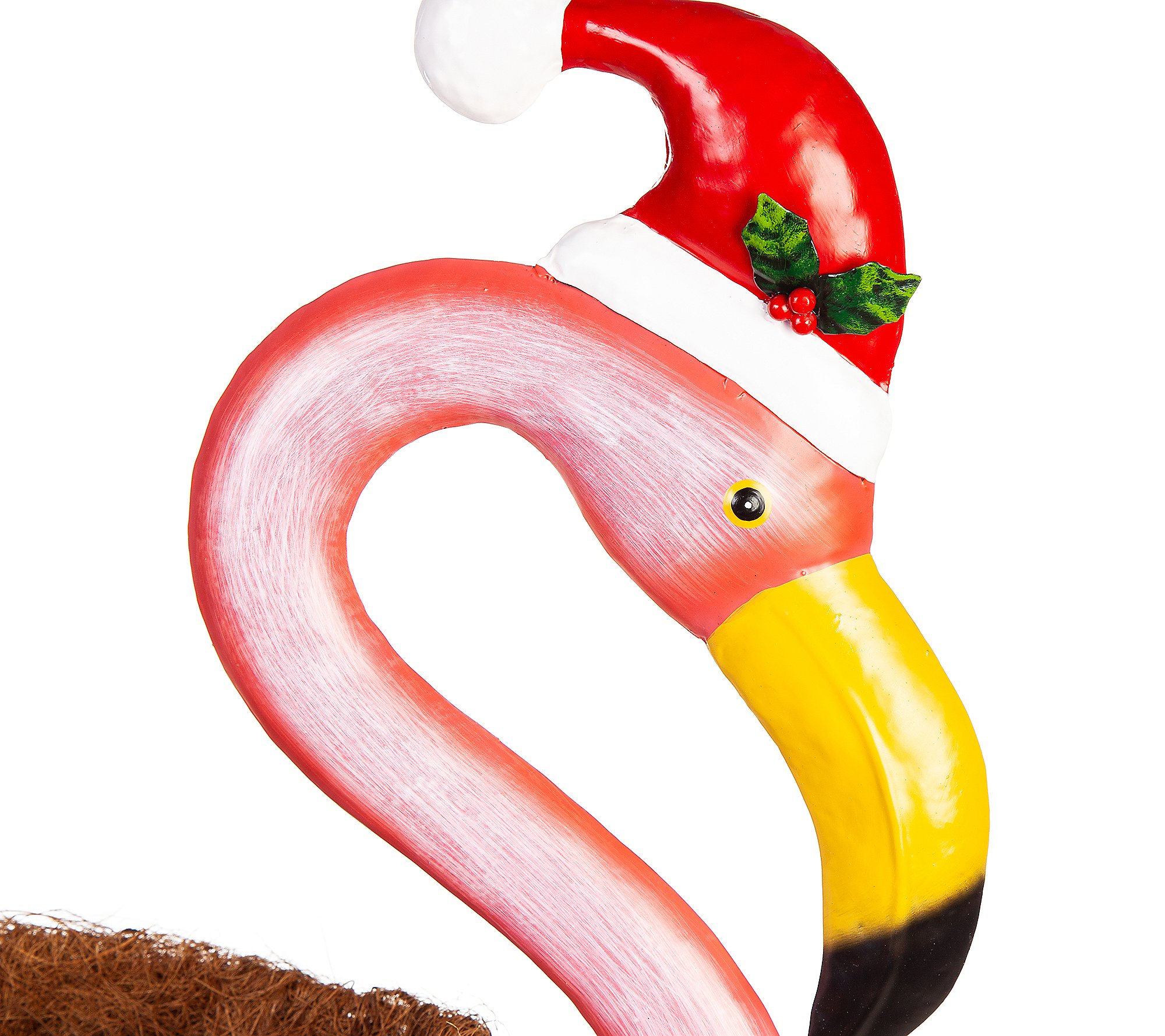 Evergreen 39H Metal Winter Flamingo Planter w  Santa Hat