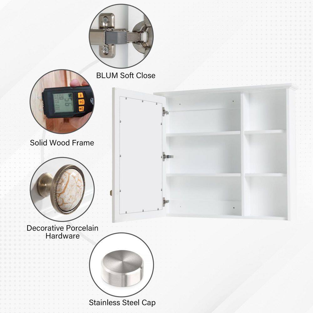 WELLFOR 34 in. W x 30 in. H Medium Rectangular White Wood Frame Surface Mount Medicine Cabinet with Mirror MED34YS1WT