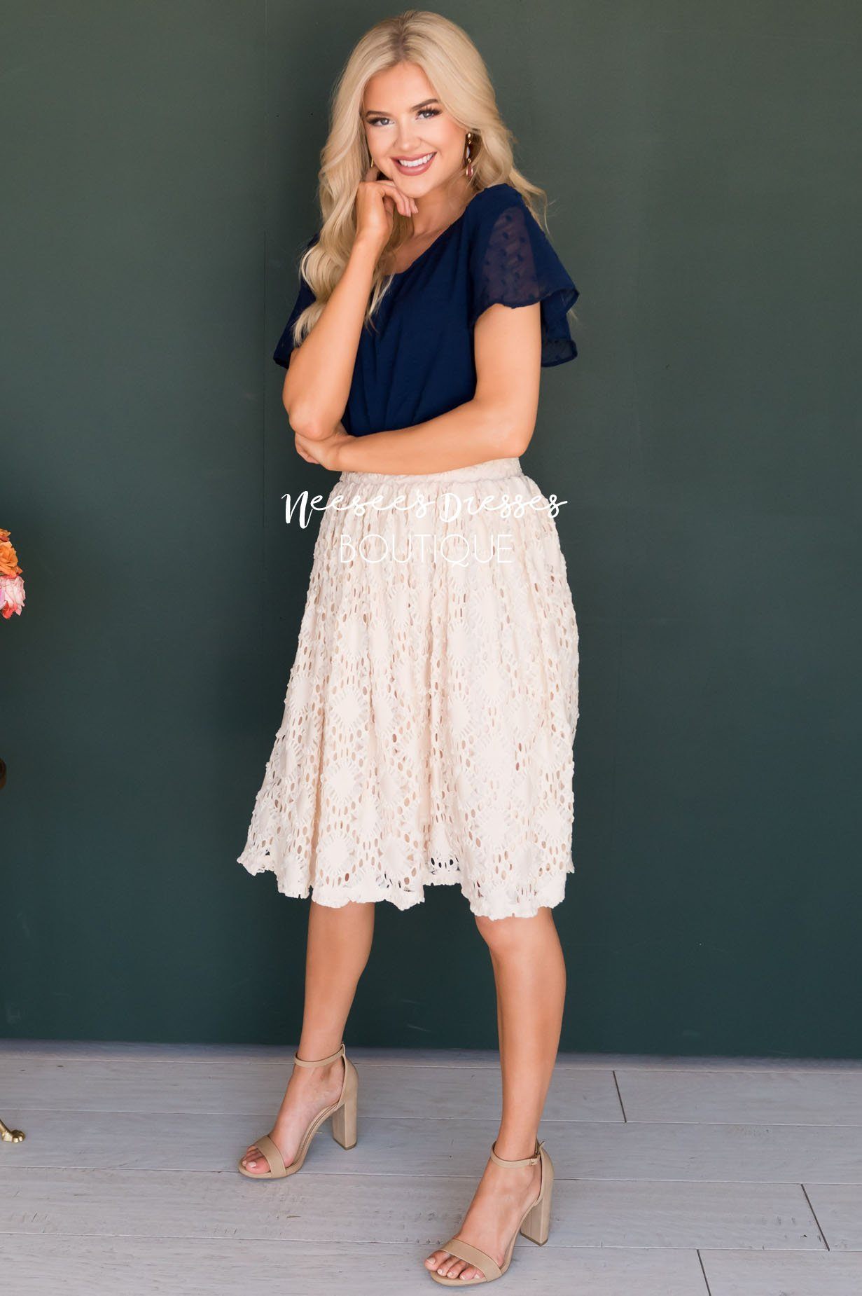 Cream Textured Aline Skirt