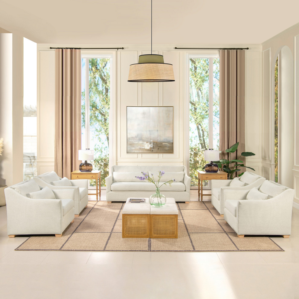 Ada 38 quotFlared Arm Contemporary Armchair with Lumbar Pillow  Flax White Linen   Transitional   Armchairs And Accent Chairs   by Jennifer Taylor Home  Houzz