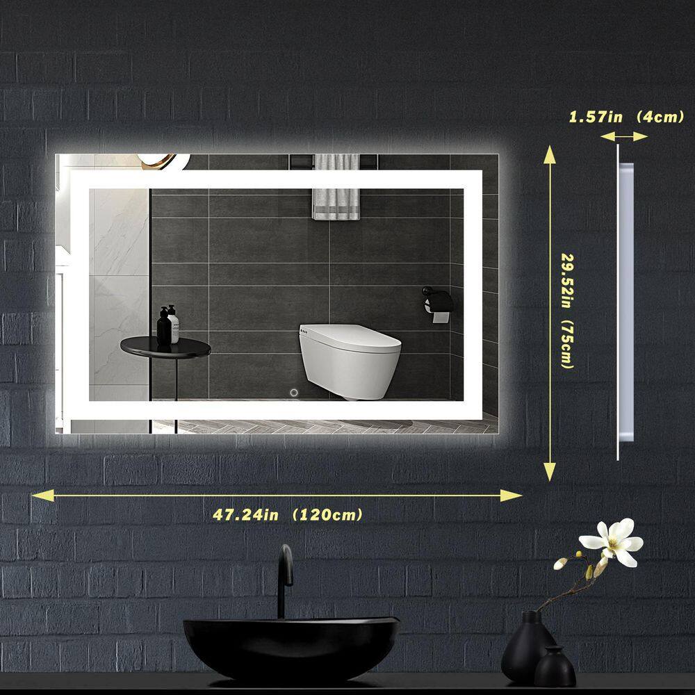 HOMLUX 48 in. W x 30 in. H Large Rectangular Frameless LED Light with Anti-Fog Wall Mounted Bathroom Vanity Mirror EEDC004B78