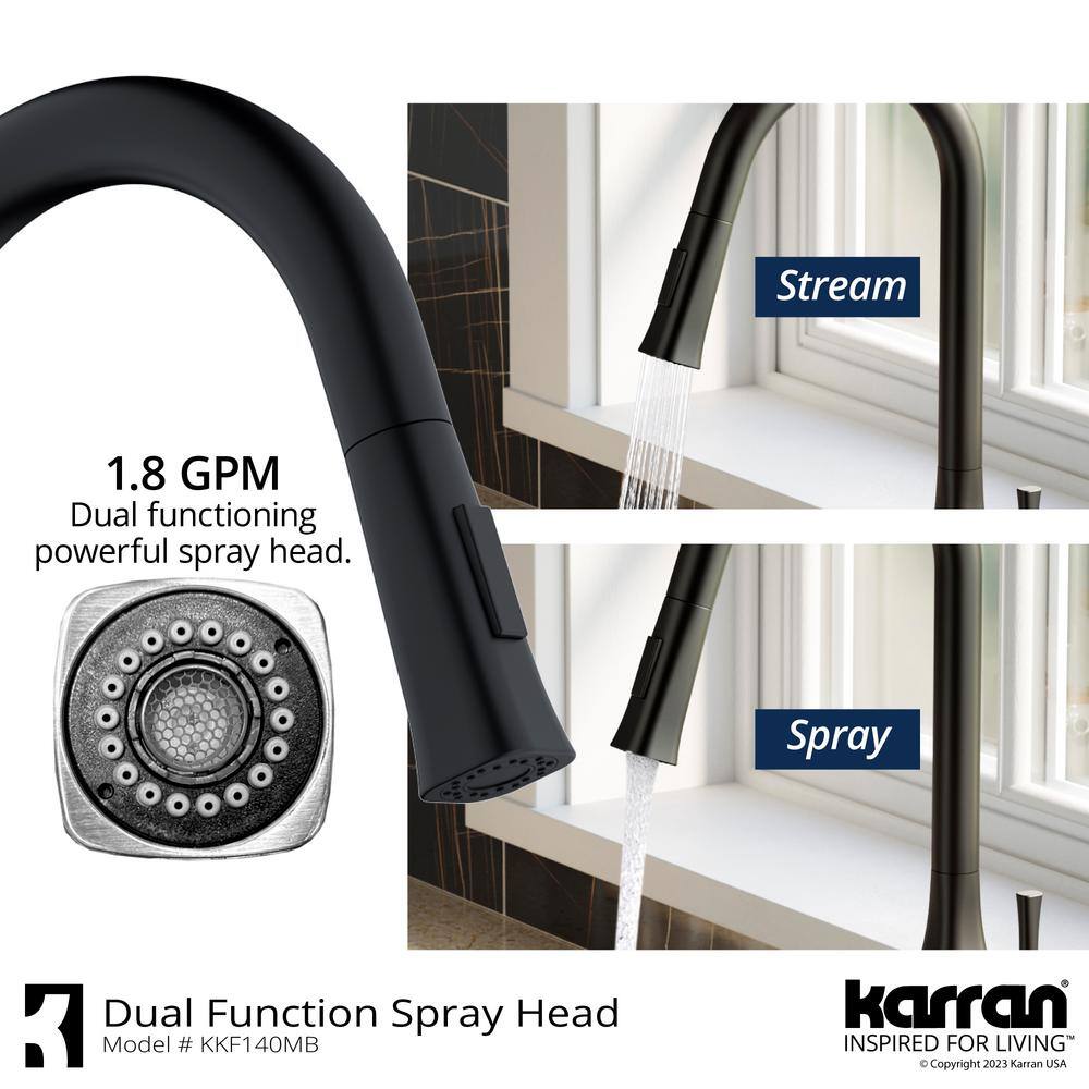 Karran Standerton Single Handle Pull-Down Sprayer Kitchen Faucet in Matte Black KKF140MB