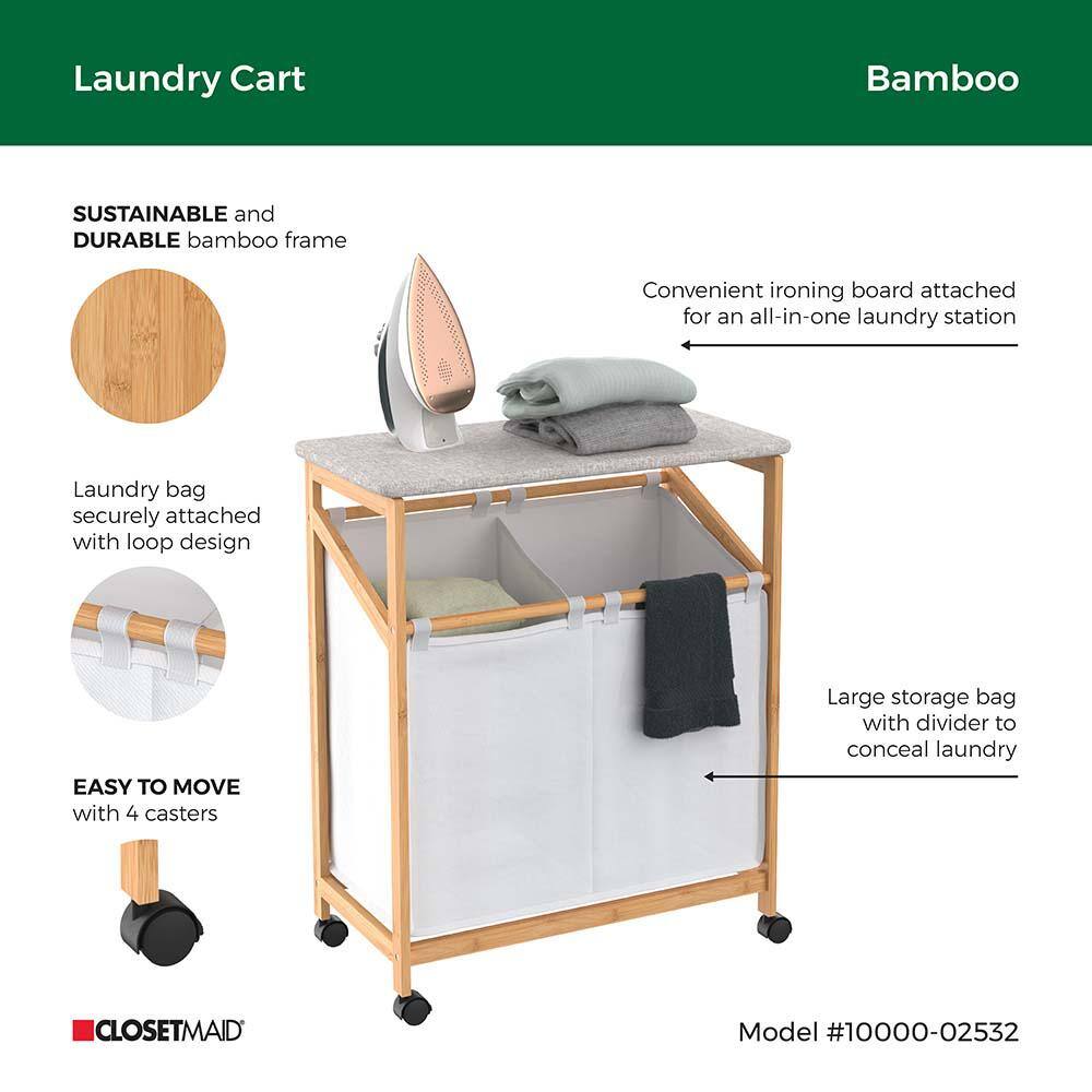 ClosetMaid Bamboo 2-Compartment Laundry Cart with Wheels 10000-02532