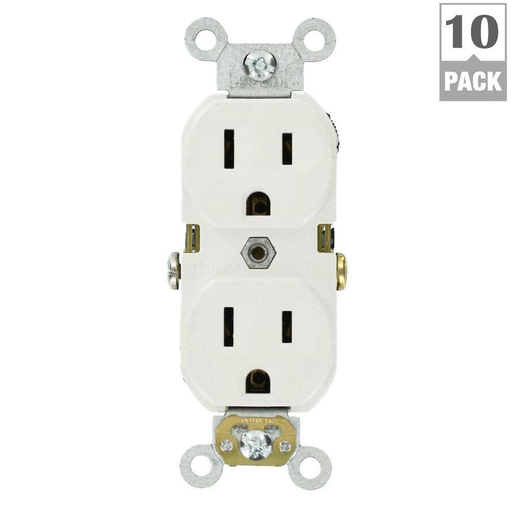 Leviton 15 Amp Commercial Grade Duplex Outlet White (10 Pack) M22-CBR15-WMP