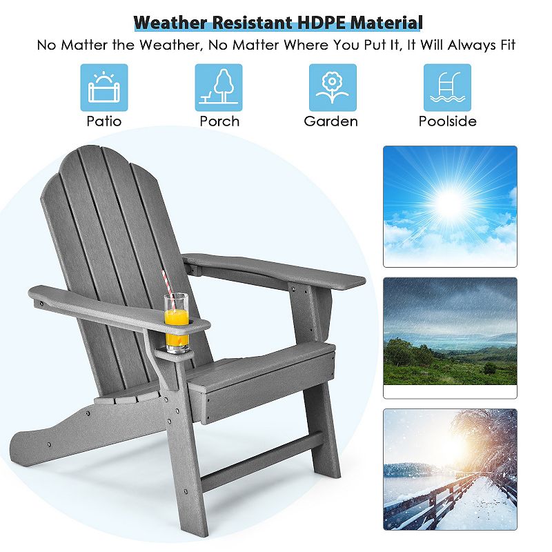 Outdoor Adirondack Chair with Built-in Cup Holder for Backyard Porch