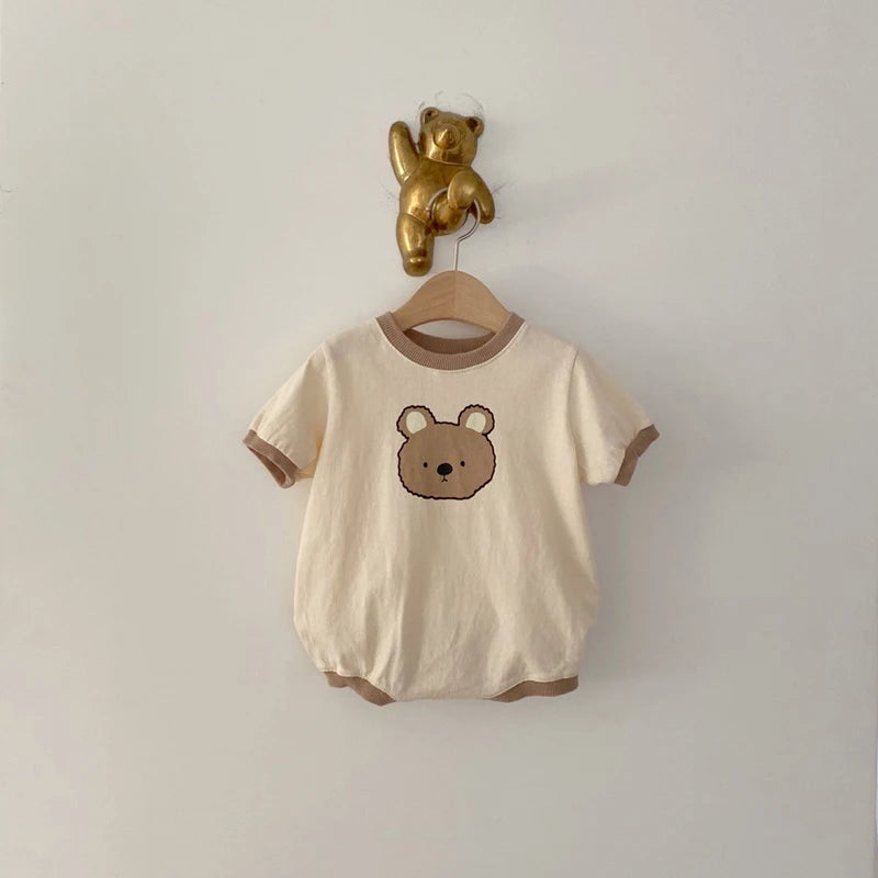 2023 Summer Baby Girl Boys Bear Casual Short-sleeved Bodysuits Jumpsuit Toddler Boy Cotton Cartoon Romper One-pieces Clothing