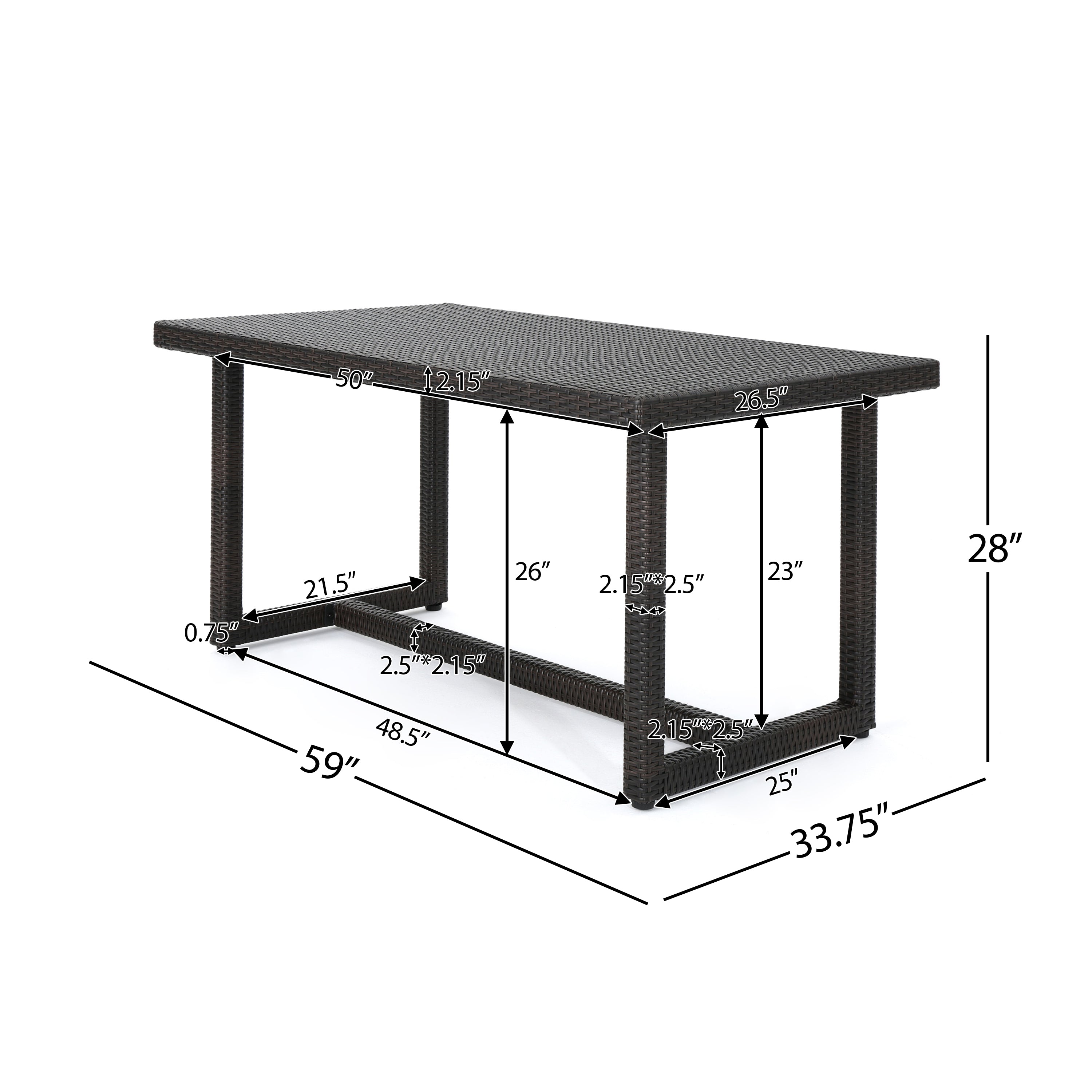 Malibu Outdoor 59 Inch Wicker Dining Table