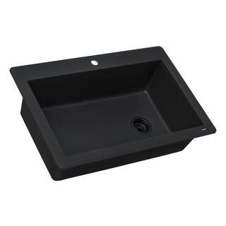 Ruvati Midnight Black Granite Composite 33 in. x 22 in. Single Bowl Drop-In Topmount Kitchen Sink RVG1033BK