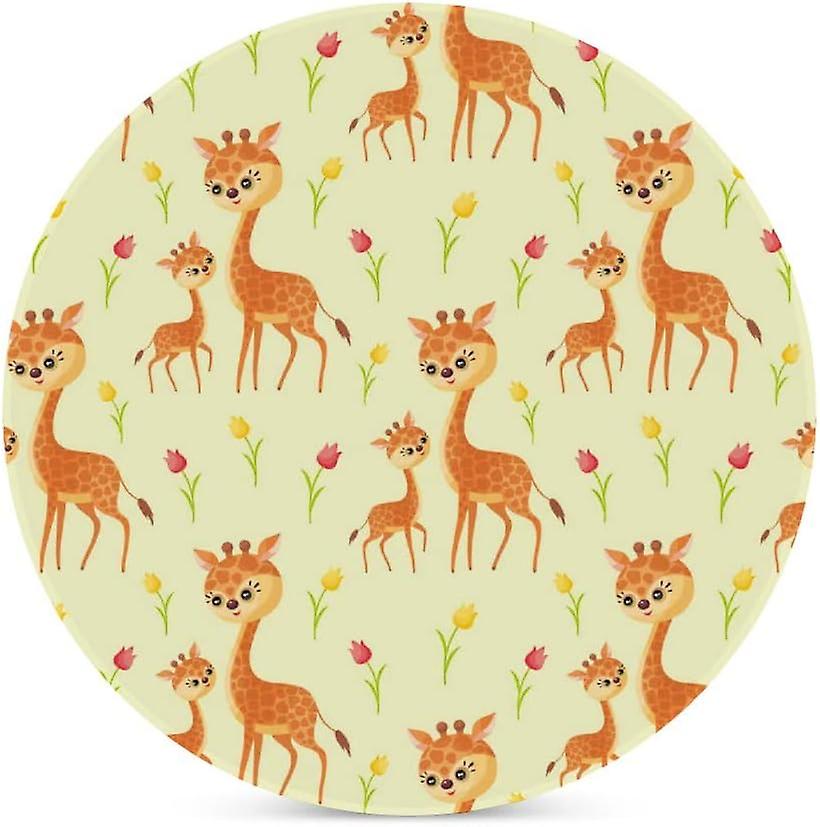 1pc Round Giraffe Family Ceramic Coasters With Cork-backed For Coffee Drink Cup Mat Absorbent Stone Coasters