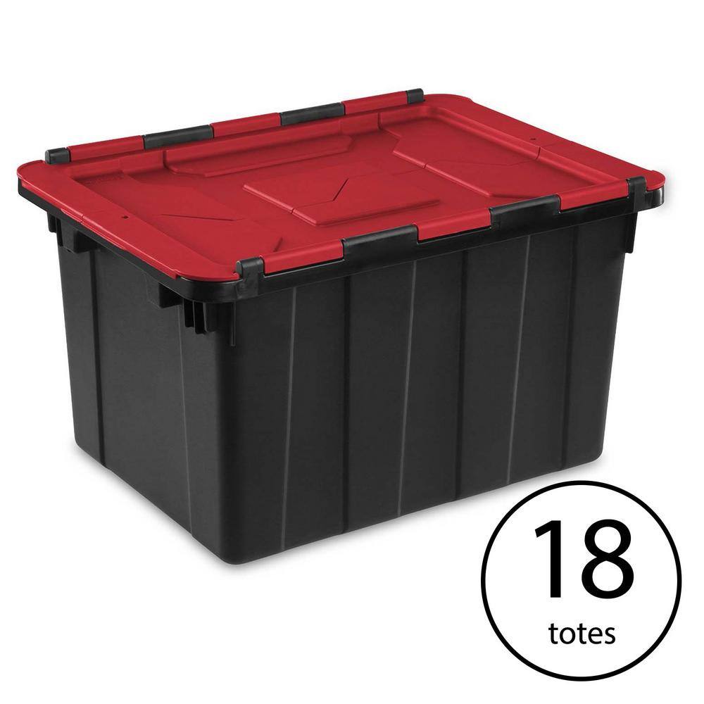 Sterilite 12 Gal.45l Hinged Lid Industrial Tote Red Lid (18-Pack)14619006 18 x 14619006