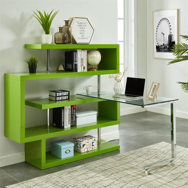 Furniture of America Creema Modern Wood 4 Shelf Bookcase Desk in Green   Contemporary   Bookcases   by Homesquare  Houzz