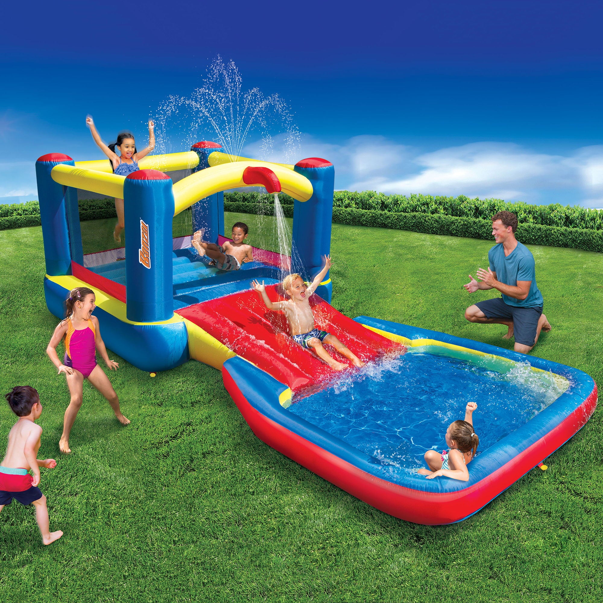 Banzai 35533 Bounce N Splash Water Park Aquatic Activity Play Center with Slide