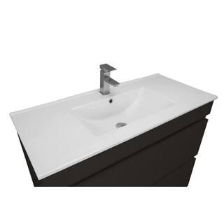 VOLPA USA AMERICAN CRAFTED VANITIES Mace 40 in. W x 18 in. D x 34 in. H Bath Vanity in Glossy Black with White Ceramic Top and Right-Side Drawers MTD-3840GB-R-P