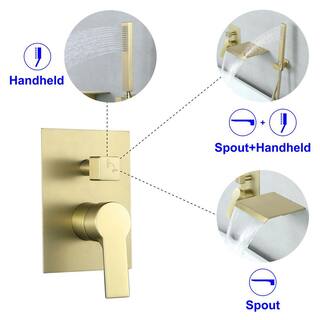 Satico Single-Handle Wall Mount RomanTub Faucet with Hand Shower in Brushed Gold (Valve Included) SS88024DA