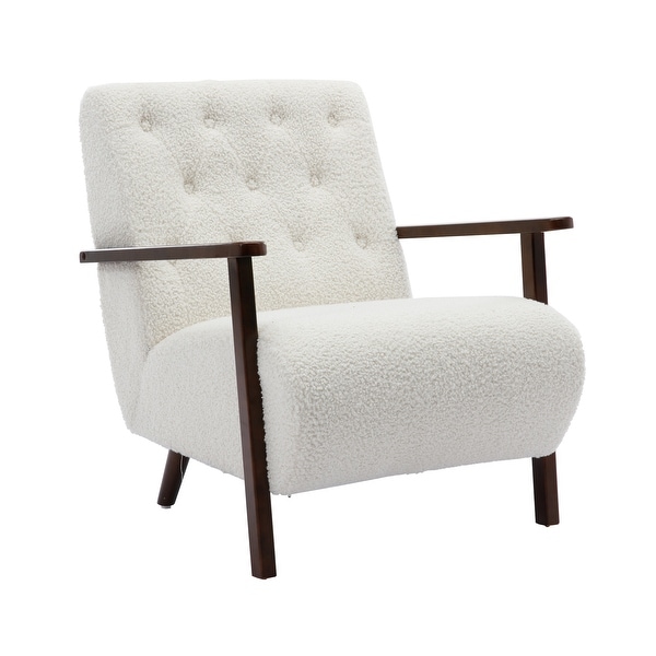 Wood Frame Living Room Accent Chair Modern Armchair Lounge Chair Sofa Removable Cushion Seat Arm Chairs， White Teddy