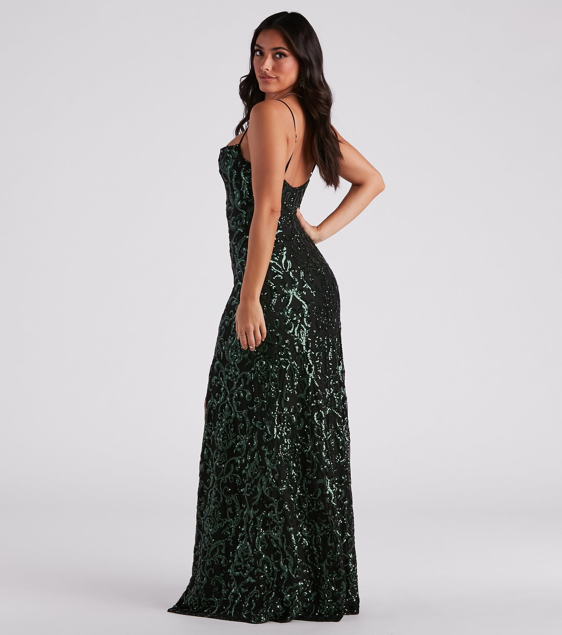 Melissa High Slit Sequin Formal Dress